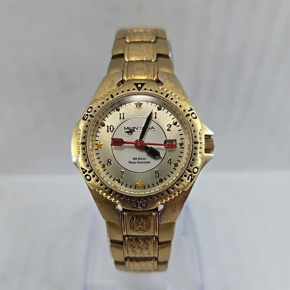 Montana Time Watch Womens 30mm White Dial Gold Tone Date Round MT847 New Battery